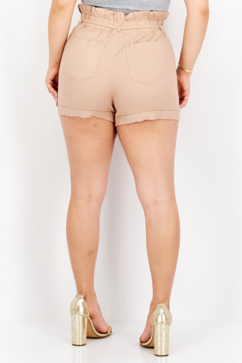ONLY Women Plain Basic Shorts, Beige - Image 4